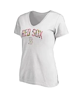 Fanatics Women's White Boston Red Sox Floral Arched Logo V-Neck T-Shirt