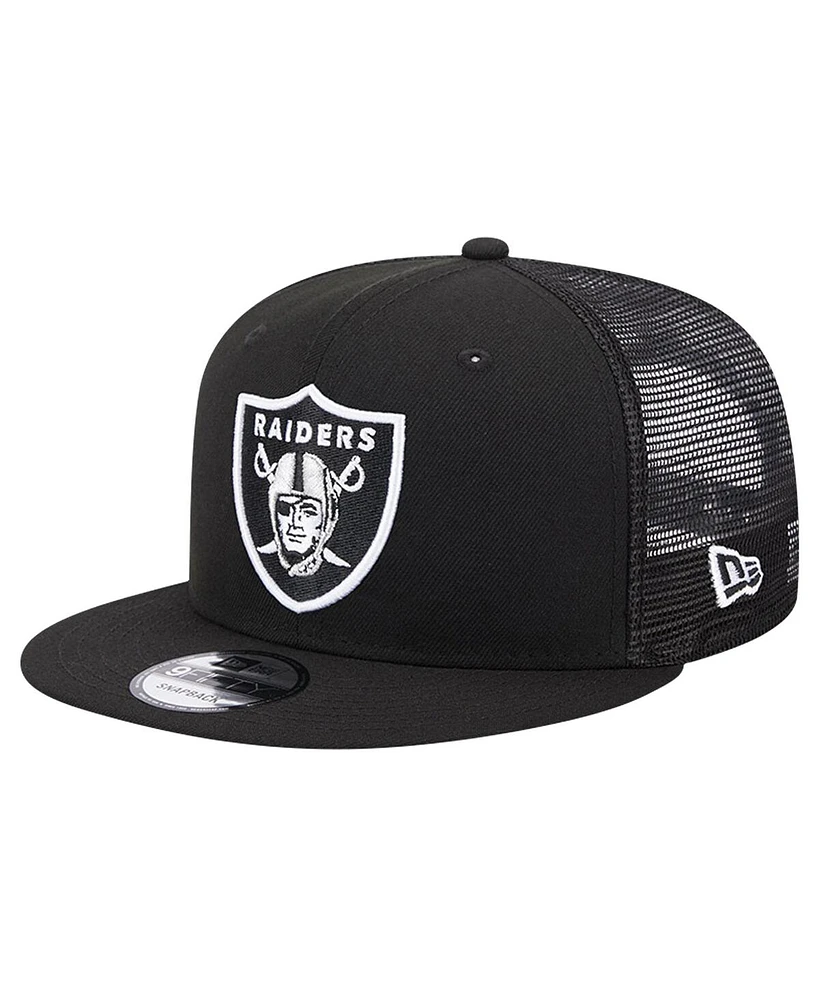 New Era Men's Black Las Vegas Raiders Main Trucker 9FIFTY Snapback Hat