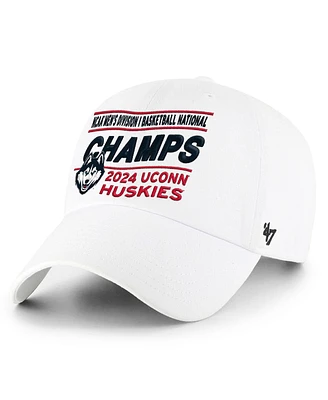 47 Men's White UConn Huskies 2024 Ncaa Men's Basketball National Champions Wave Clean Up Adjustable Hat