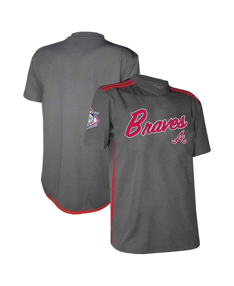 Stitches Men's Charcoal Atlanta Braves Team V-Neck Jersey