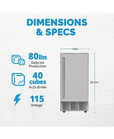 Newair 15" Undercounter 80 lbs. Daily Clear Ice Cube Maker Machine, Built-in or Freestanding Design, 40 Cubes ready in 15