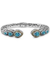 Devata London Blue Topaz & Bali Ubud Cuff Bracelet Sterling Silver and 18K Gold