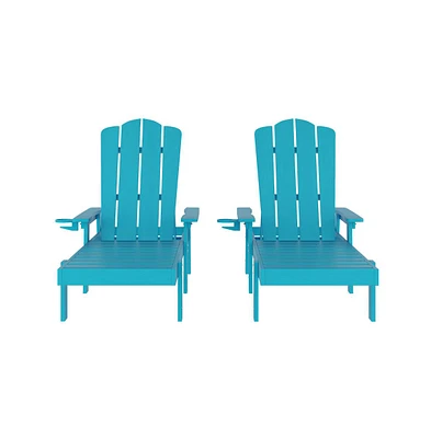 Merrick Lane Solvang Set Of 2 Indoor/Outdoor Adjustable Adirondack Loungers With Fold Out Cupholders- Recycled All