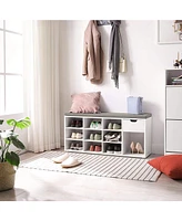 Slickblue Cubbie Shoe Cabinet Storage Bench with Cushion, Adjustable Shelves, White