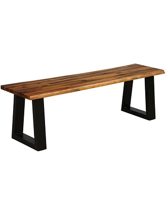 Gymax Solid Acacia Wood Patio Bench Dining Bench Outdoor W/Rustic Metal Legs