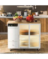 Streamdale Furniture Led Kitchen Island Cart with Drop Leaf & Storage