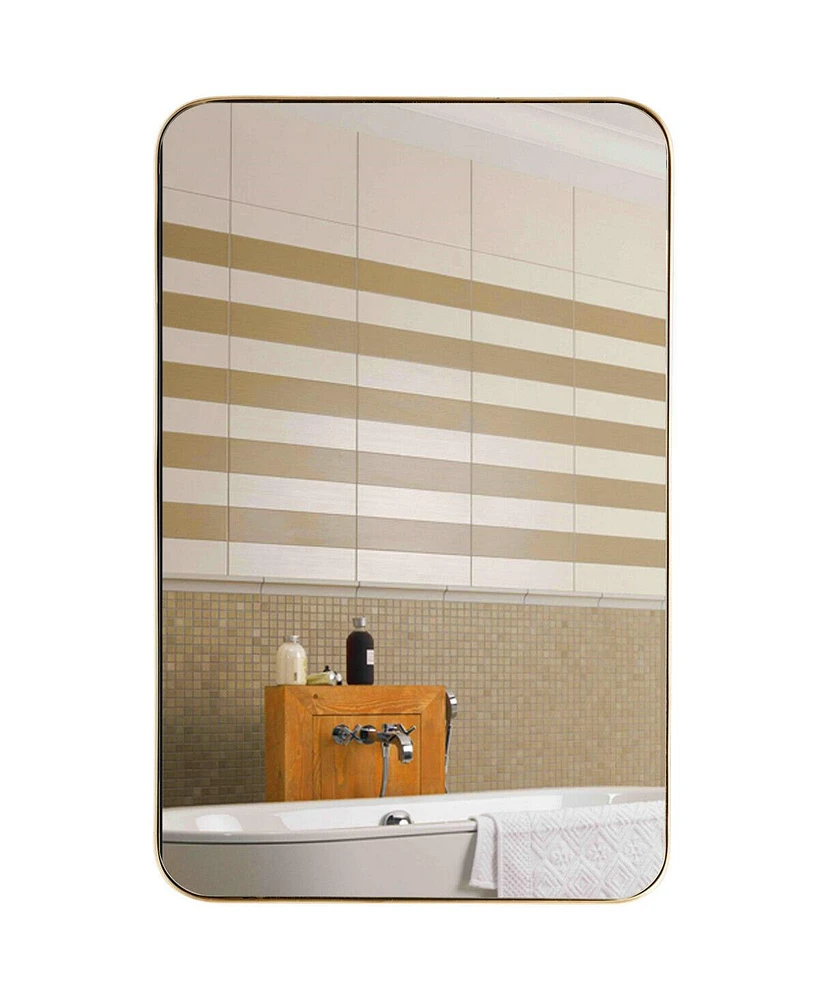 Sugift 32 x 20 Inch Metal Frame Wall-Mounted Rectangle Mirror