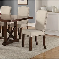 Streamdale Furniture Cream Upholstered Dining Chairs Set of 2 with Nailheads