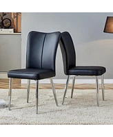 Streamdale Furniture Modern minimalist dining chairs, black Pu leather curved backrest and cushion, black metal semi matte chair legs, suitable for re