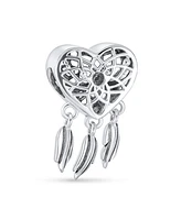 Bling Jewelry Hopes Dreams Heart Spiritual Amulet Symbol Dream Catcher Dangle Charm Bead Tassel Feather Leaves Sterling Silver Fits European Bracelet