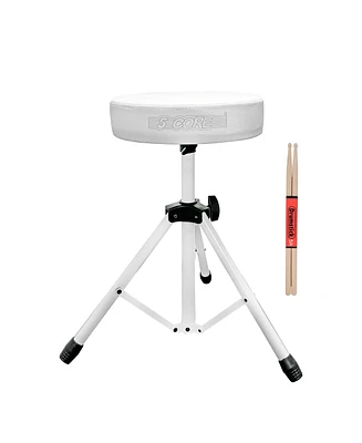 5 Core Drum Throne • Height Adjustable Guitar Stool • Thick Padded Comfortable Drummer Chair White -Ds 01 Wh