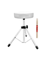 5 Core Drum Throne • Height Adjustable Guitar Stool • Thick Padded Comfortable Drummer Chair White -Ds 01 Wh