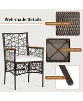 Sugift 2 Pieces Pe Wicker Patio Bistro Dining Chairs with Acacia Wood Armrests and Cushions