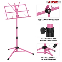 5 Core Sheet Music Stand Pink Portable Foldable Music Note Holder 2022; Height Adjustable Tripod Stands - Mus Fld Pnk