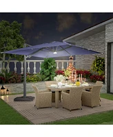 Mondawe 156"W x 120"D Rectangular Cantilever Umbrella with Detachable Led Atmosphere Light and Bluetooth Player, w/ Weight Base Included