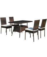Gymax 5PCS Rattan Patio Dining Table & Chair Set Outdoor Furniture Set w/ Cushion