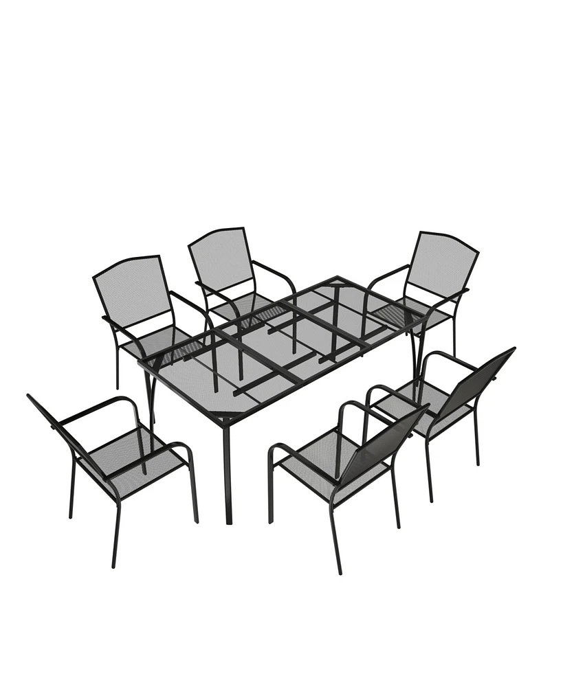 Mondawe 7-Piece Steel Mesh Table And Chair Set With 6 Pcs Steel Mesh Dining Chairs