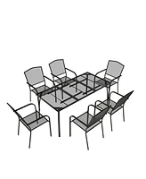 Mondawe 7-Piece Steel Mesh Table And Chair Set With 6 Pcs Steel Mesh Dining Chairs