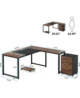 Tribesigns 62.99" L-Shaped Computer Desk with Mobile File Cabinet, Large Executive Office Desk with 3-Drawer Vertical Filing Cabinet, Business Fu
