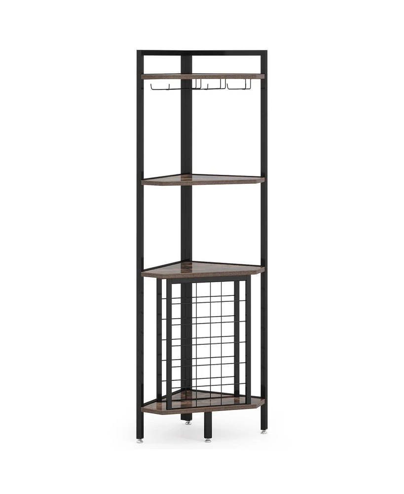 Tribesigns Corner Wine Rack with Glass Holder and Storage Shelves, 4 Tier Corner Bar Corner Wine Cabinet, Industrial Corner Wine Shelf for Living Room