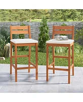 Sugift Set of 2 Outdoor Wood Barstools with Soft Seat Cushion