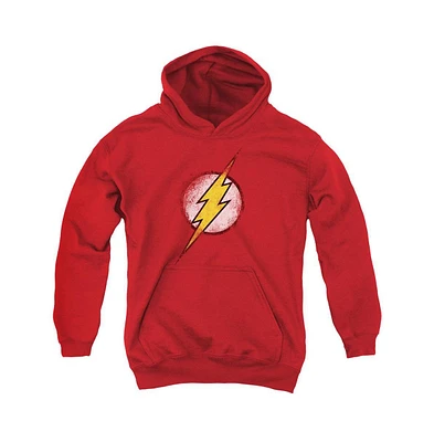 Justice League Boys of America Youth Destroyed Flash Logo Pull Over Hoodie / Hooded Sweatshirt