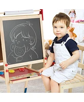 Sugift All-in-One Wooden Height Adjustable Kid's Art Easel with Magnetic Stickers and Paper