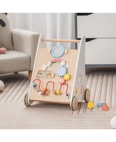 Sugift Wooden Baby Walker with Multiple Activities Center for Over 1 Year Old