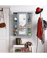 Sugift Grey Bathroom Single Door Shelves Wall Mount Cabinet with Mirror