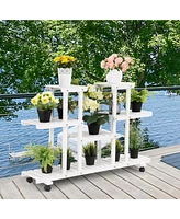 Sugift 4-Tier Wood Casters Rolling Shelf Plant Stand