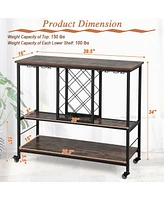 Sugift 3-Tier Wine Bar Cabinet with 8 Bottles Rack and 12 Glasses Hanger