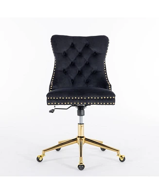 Simplie Fun Black Velvet Upholstered Swivel Office Chair