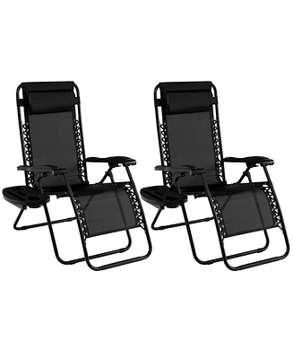 Sugift 2 Pieces Folding Lounge Chair with Zero Gravity