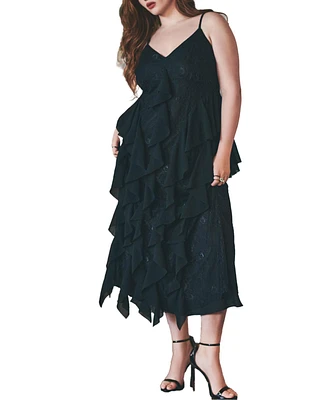 Eloquii Plus Size Cascade Lace Slip Dress