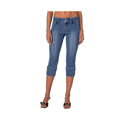Edikted Women's Jesse Low Rise Washed Capri Jeans - Blue