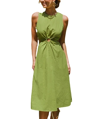 Cupshe Women's Retro Lime Green Linen Sleeveless Cutout Midi Beach Dress
