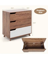 Costway 3-Drawer Dresser Farmhouse Wooden Sofa Beside Table Storage Organizer Rustic