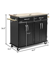 Sugift Rolling Kitchen Island Cart with Rubber Wood Top and Smooth Lockable Wheels
