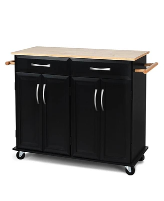 Sugift Rolling Kitchen Island Cart with Rubber Wood Top and Smooth Lockable Wheels