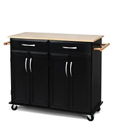 Sugift Rolling Kitchen Island Cart with Rubber Wood Top and Smooth Lockable Wheels