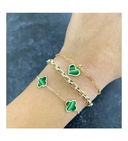 The Lovery Small Malachite Clover Bracelet 14K Gold