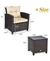 Vebreda Sugift 3 Pieces Rattan Patio Furniture Set with Washable Cushion