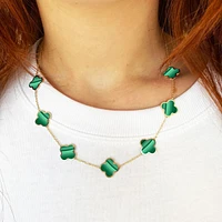 The Lovery Large Malachite Clover Necklace 14K Gold