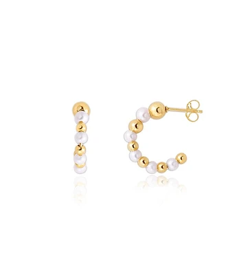 The Lovery Pearl and Gold Hoop Earrings