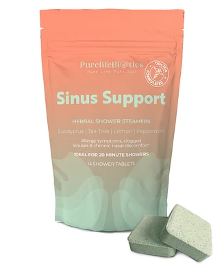 PurelifeBiotics Sinus Support: Eucalyptus & Lemon's Aromatic Relief for Allergies and Sinus Discomfort |14 Standard Tablets | 20 Minute Showers