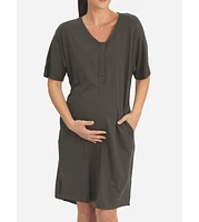 Angel Maternity Mama Hospital Nightie Set with Baby Pouch Khaki