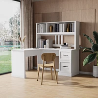 Home Office Computer Desk With Hutch, Antiqued Finish