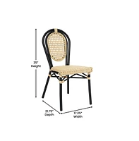 Merrick Lane Toulon Set Of Two Stacking Thonet Bistro Style Chair, Pe Cane Rattan Seat, And Metal Frame For Indoor/Outdoor Use