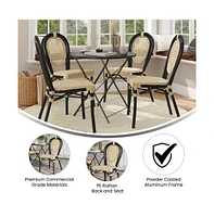 Merrick Lane Toulon Set Of Four Stacking Thonet Bistro Style Chair, Pe Cane Rattan Seat, And Metal Frame For Indoor/Outdoor Use