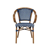 Merrick Lane Sacha Set Of Four Stacking Thonet Bistro Style Chair With Arms, Pe Rattan Seat, And Bamboo Metal Frame For Indoor/Outdoor Use